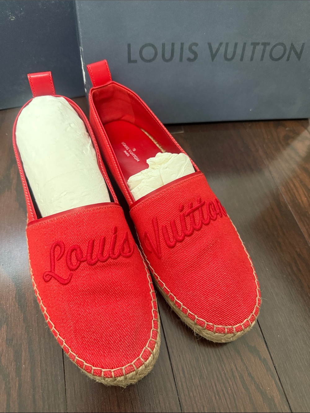 Louis Vuitton Red Canvas Espadrille Slip-Ons